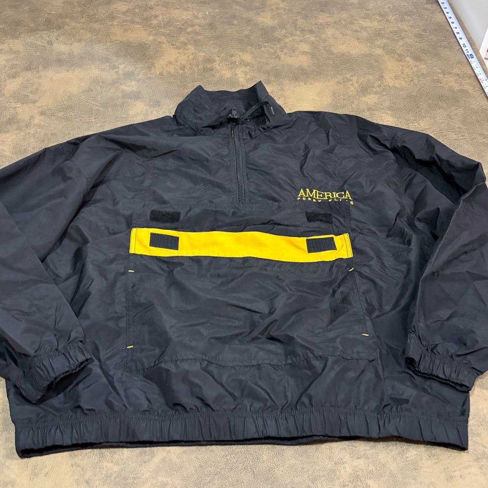 Perry Ellis Windbreaker Mens 3X Black America 1/4 Zip Jacket VTG 90s y2k